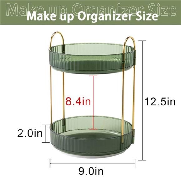 Rotating Makeup Organizer for Vanity 2 Tier, Skincare Clear Make Up Storage - Picture 2 of 7
